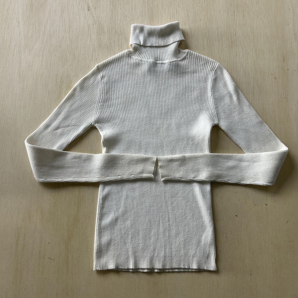 Vintage Q&A Sweater Womens Medium White Turtleneck Tight-Knit Cotton Pullover